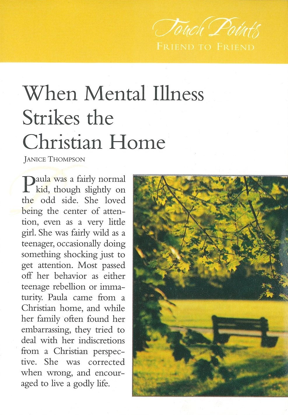 Touch Points Pamphlets - When Mental Illness Strikes the Christian Home (Pack of 50)